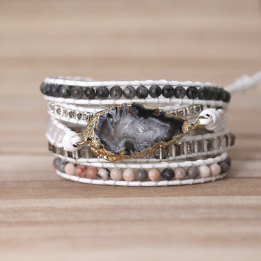 Natural Black Agate Positive Wrap Bracelet